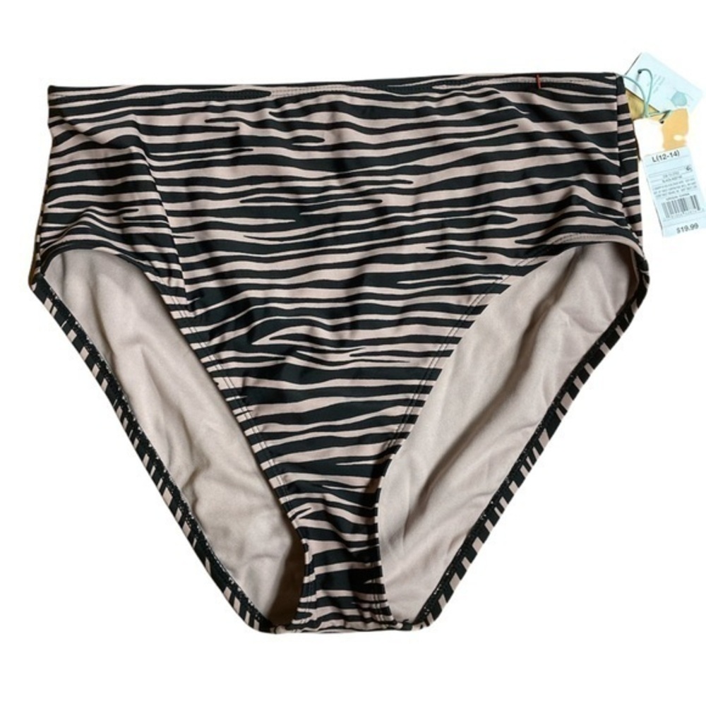 Kona Sol Pink Zebra High Waist Bikini Bottoms | L
